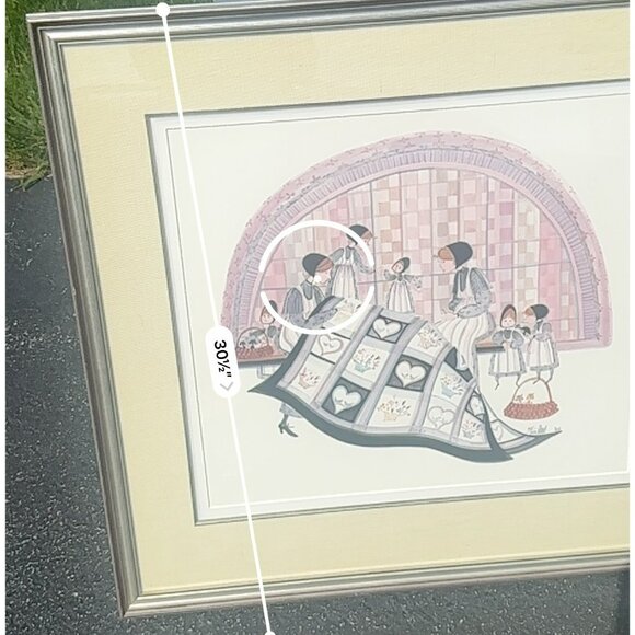 VTG P. Buckley Moss The Quilting Hour Framed 30.5"x30.5" Art Signed Numbered COA - Picture 5 of 8